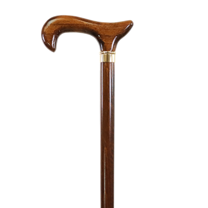 Brown Beech Wood Shaft Derby Walking Cane with Brass Collar